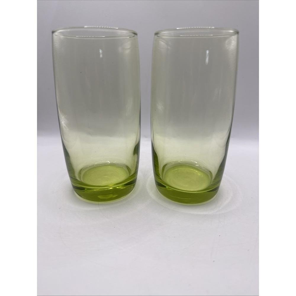 Vintage MCM Green Barware Drinking Glasses Set Of 2 6 Inch Tall Tumblers‎